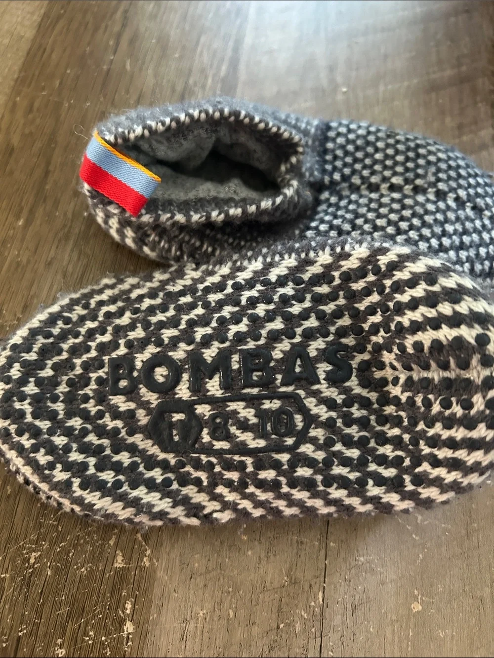 Bombas Kids Gray Knit Slip-On Slippers with Multicolor Pull Tabs